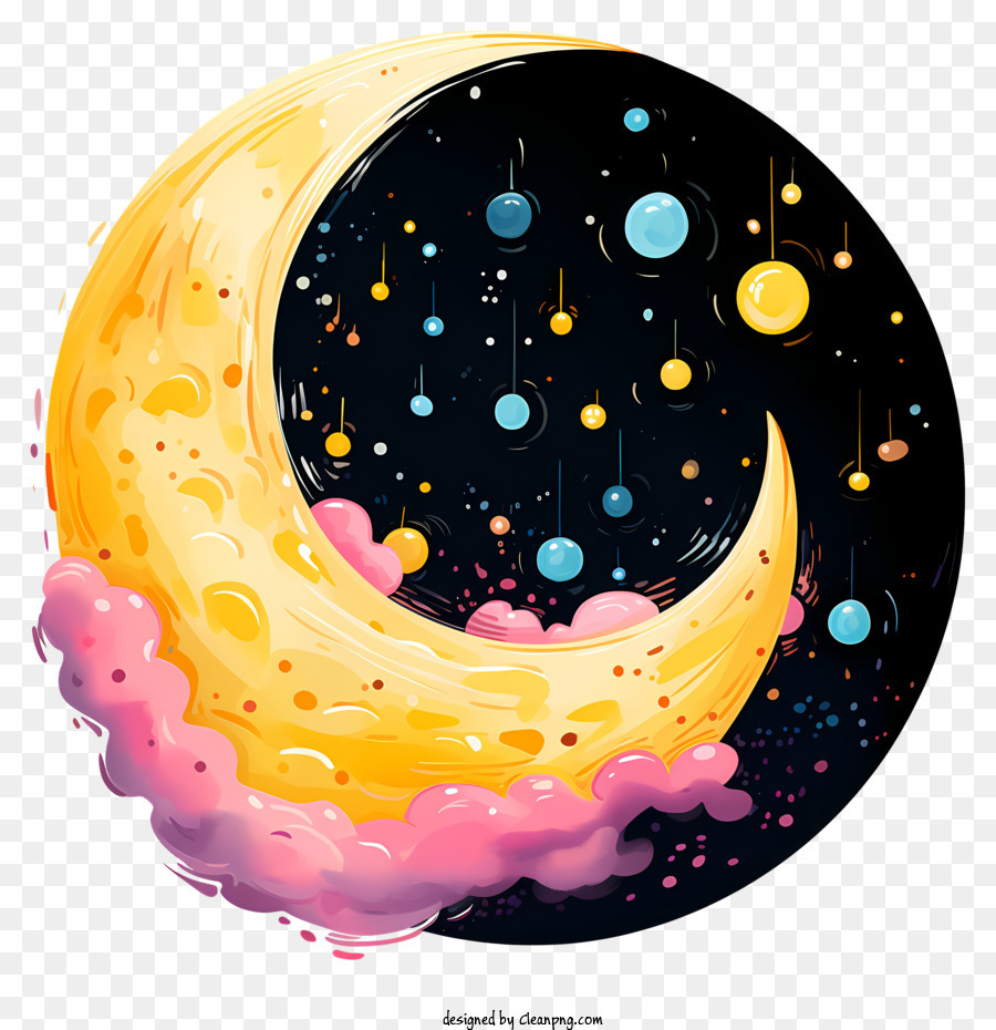 Tintas Multicoloridas Moon Lua Rosa E Amarela Objetos Celestes Png