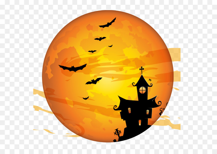 Lua Laranja e Morcegos Halloween PNG transparente - StickPNG