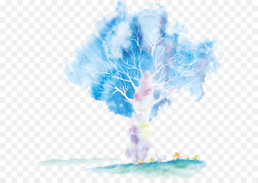 Árvore Aquarela，Azul PNG