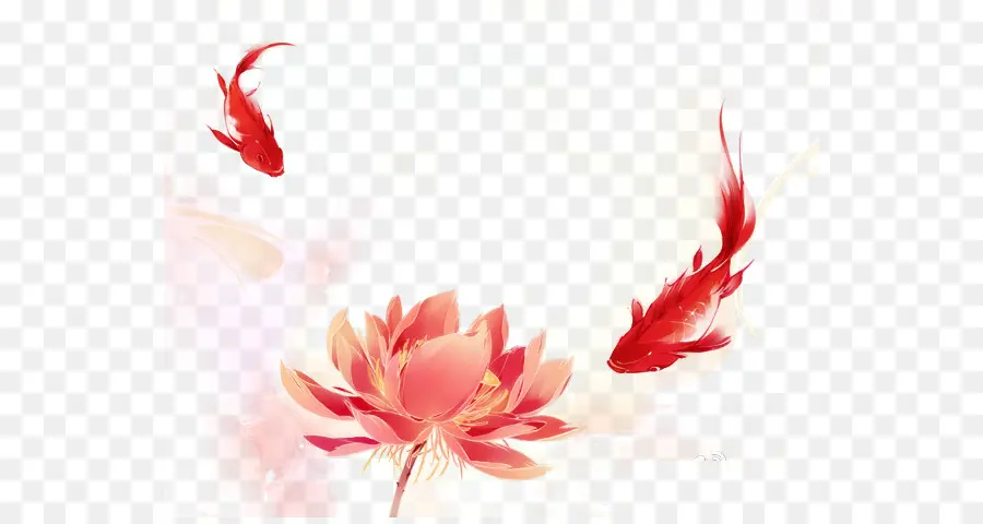 Peixe Vermelho E Flor，Koi PNG