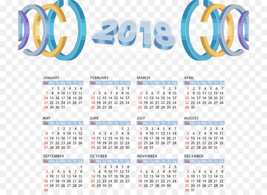 Calendário 2018，Ano PNG