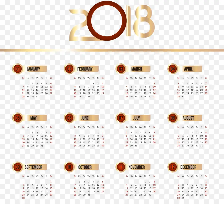 Calendário 2018，Ano PNG