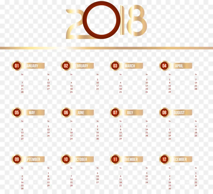 Calendário 2018，Ano PNG