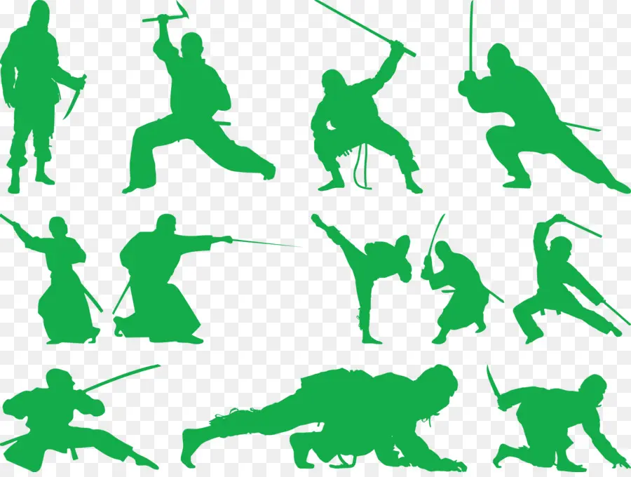 Silhuetas Ninja Verdes，Artes Marciais PNG