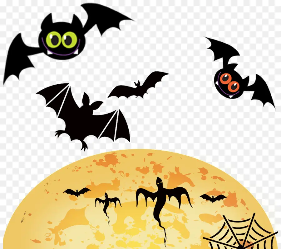 Morcegos De Halloween，Lua PNG