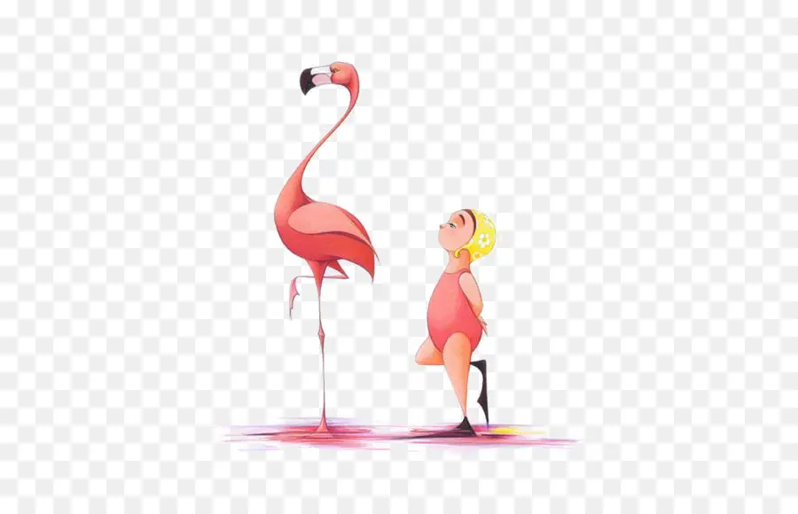 Flamingo E Criança，Desenho Animado PNG