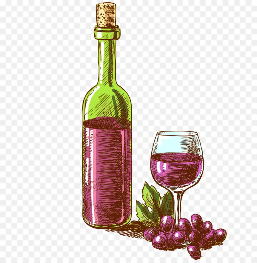 Garrafa E Copo De Vinho，Uvas PNG