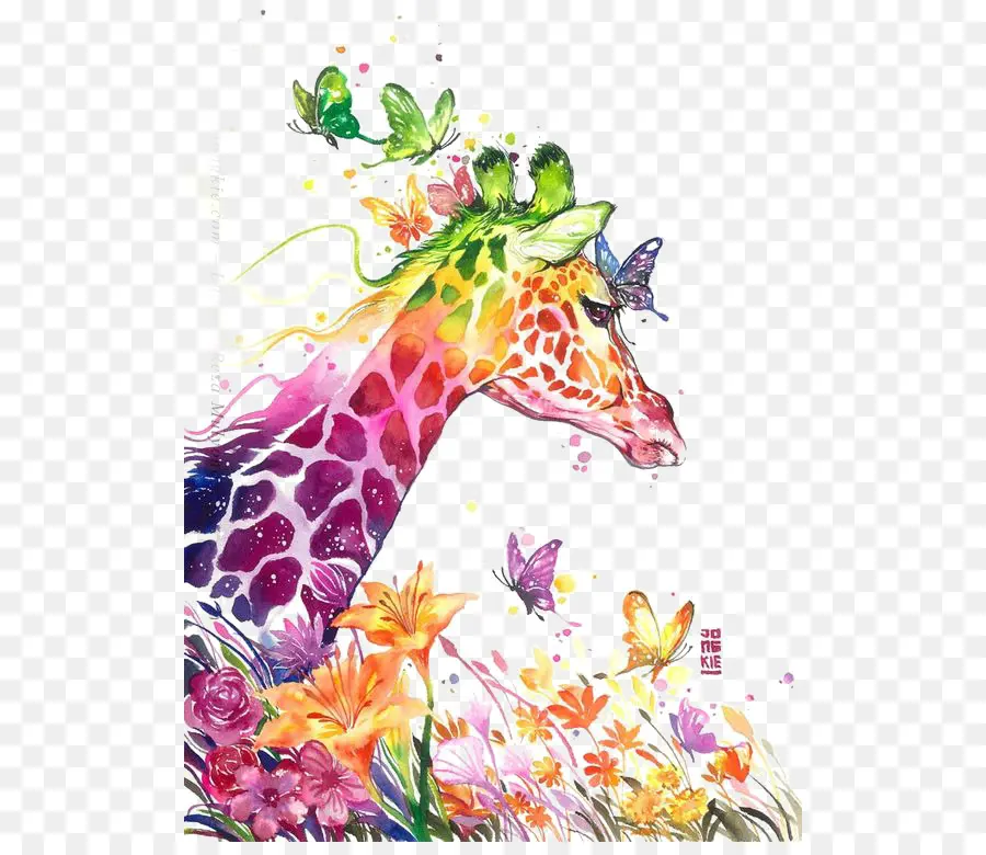 Pintura Em Aquarela，Girafa PNG