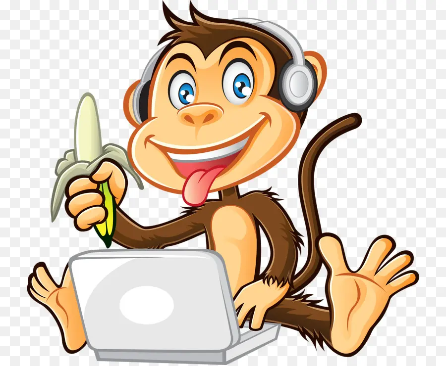 Macaco Com Laptop，Banana PNG