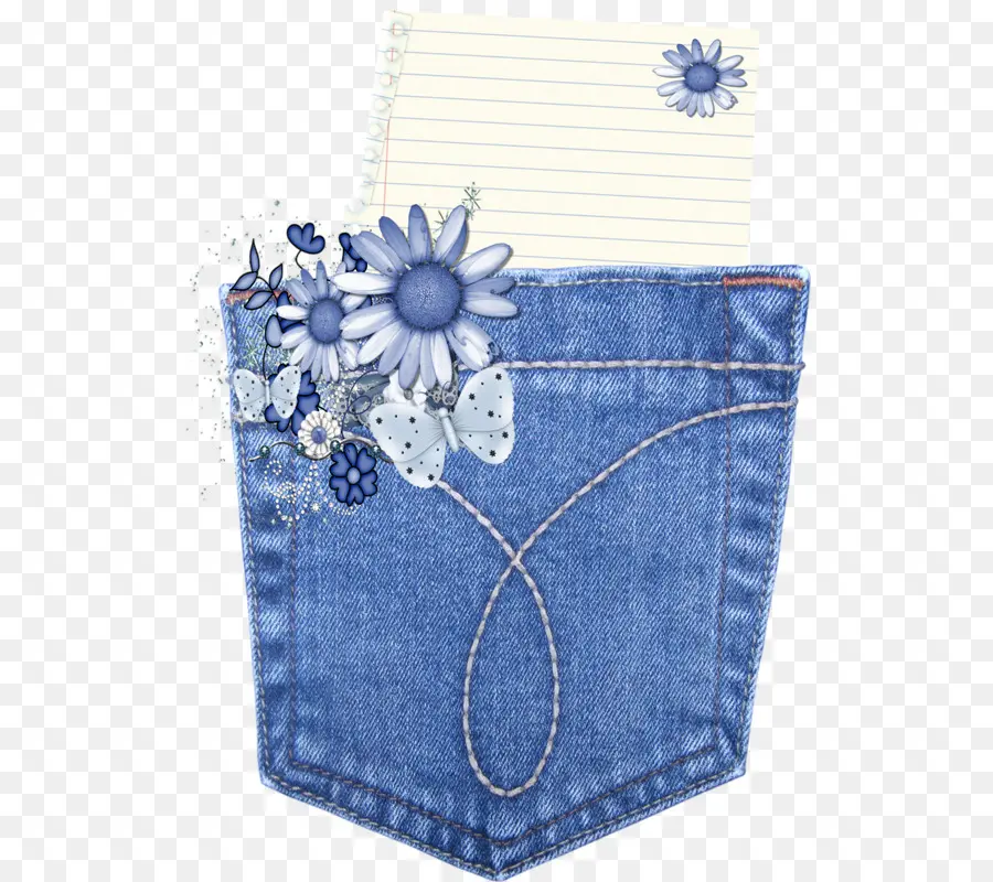 Bolso Jeans Com Flores，Jeans PNG