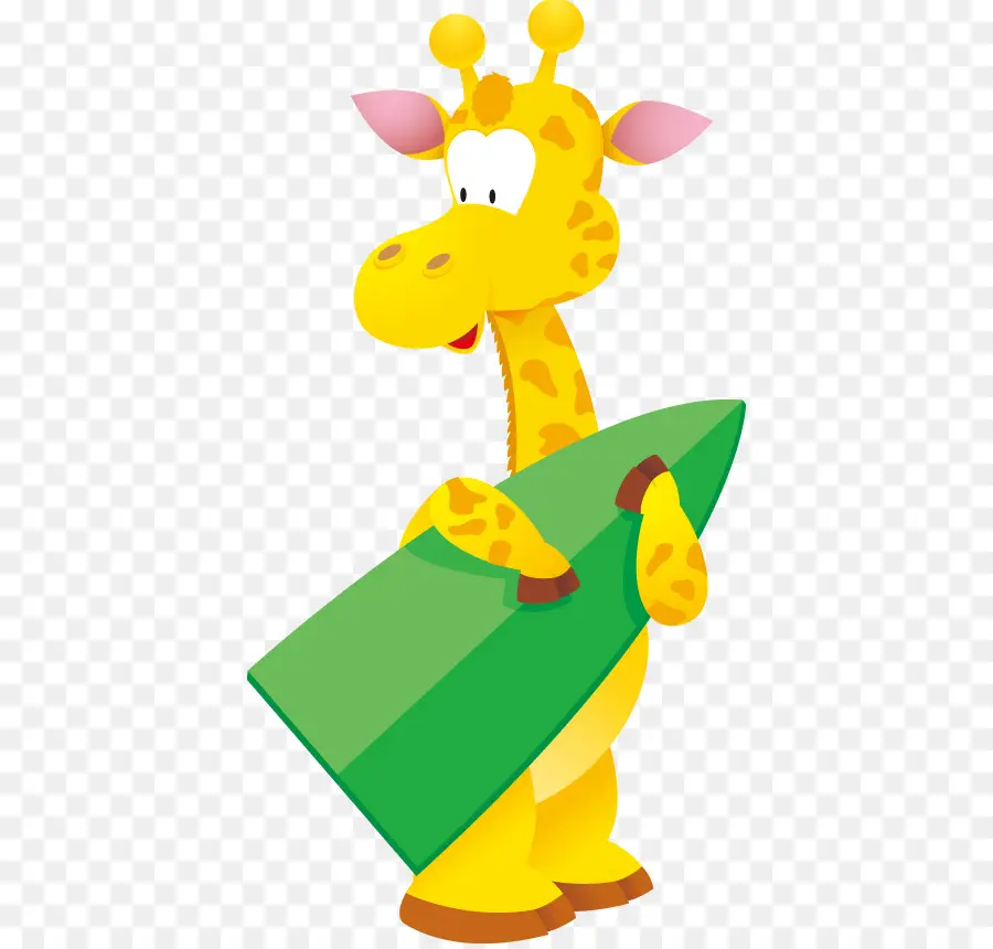 Girafa Com Prancha De Surf，Desenho Animado PNG