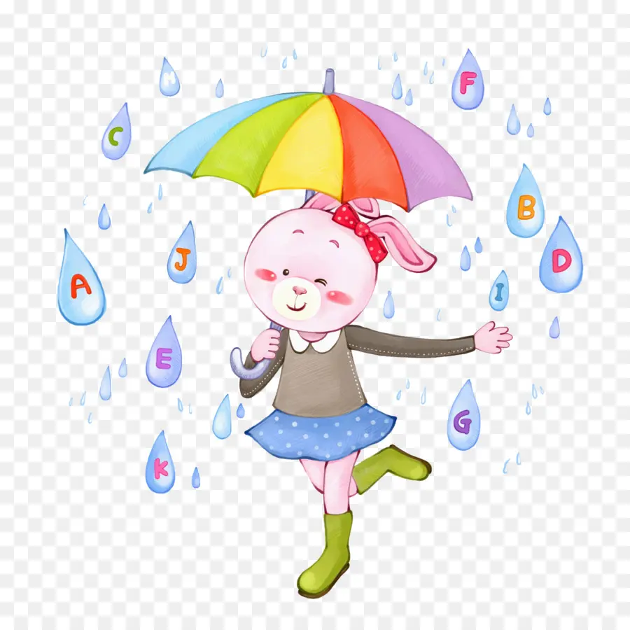 Coelho De Desenho Animado Com Guarda Chuva，Chuva PNG