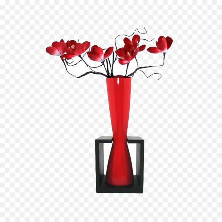 Vaso Vermelho Com Flores，Ornamento PNG