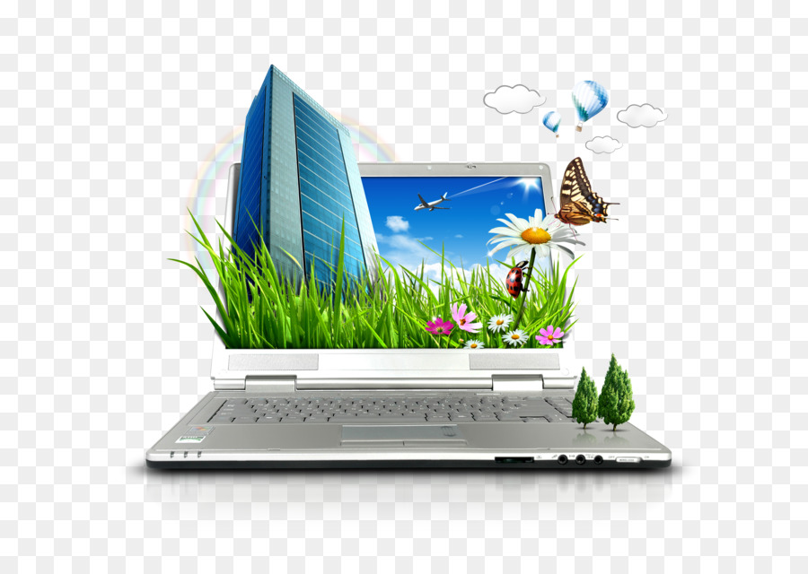 Laptop Com Cena Natural，Computador PNG