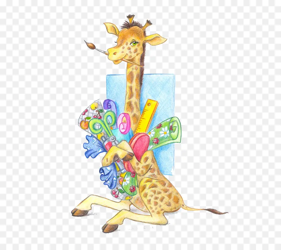 Girafa Com Materiais De Arte，Desenho PNG