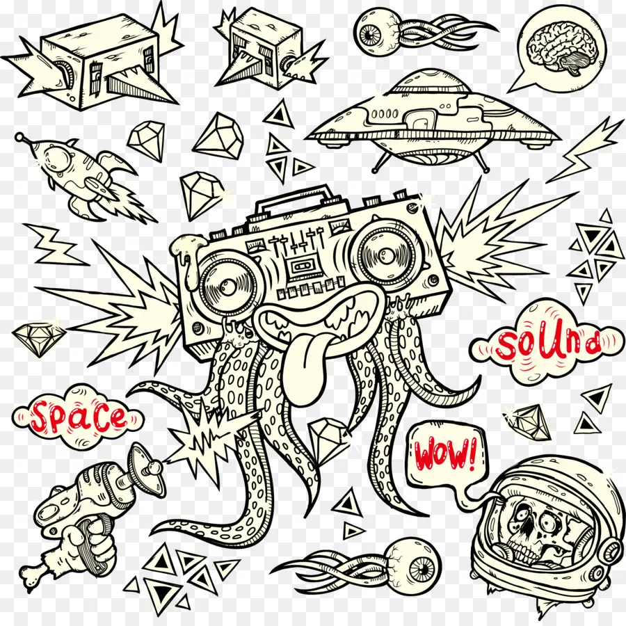 Cena Do Espaço Doodle，Alienígenas PNG