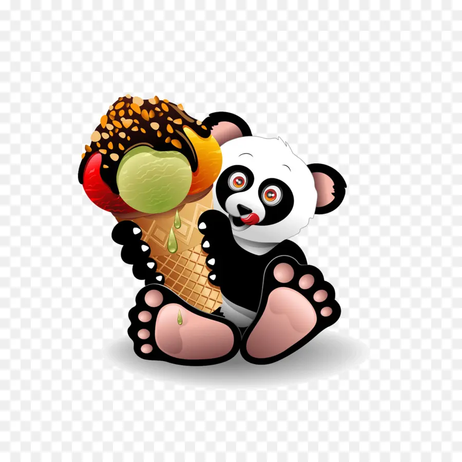 Panda Com Sorvete，Bonitinho PNG