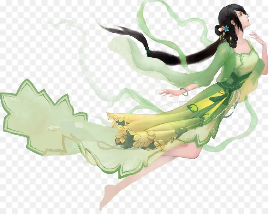 Mulher De Vestido Verde，Fantasia PNG