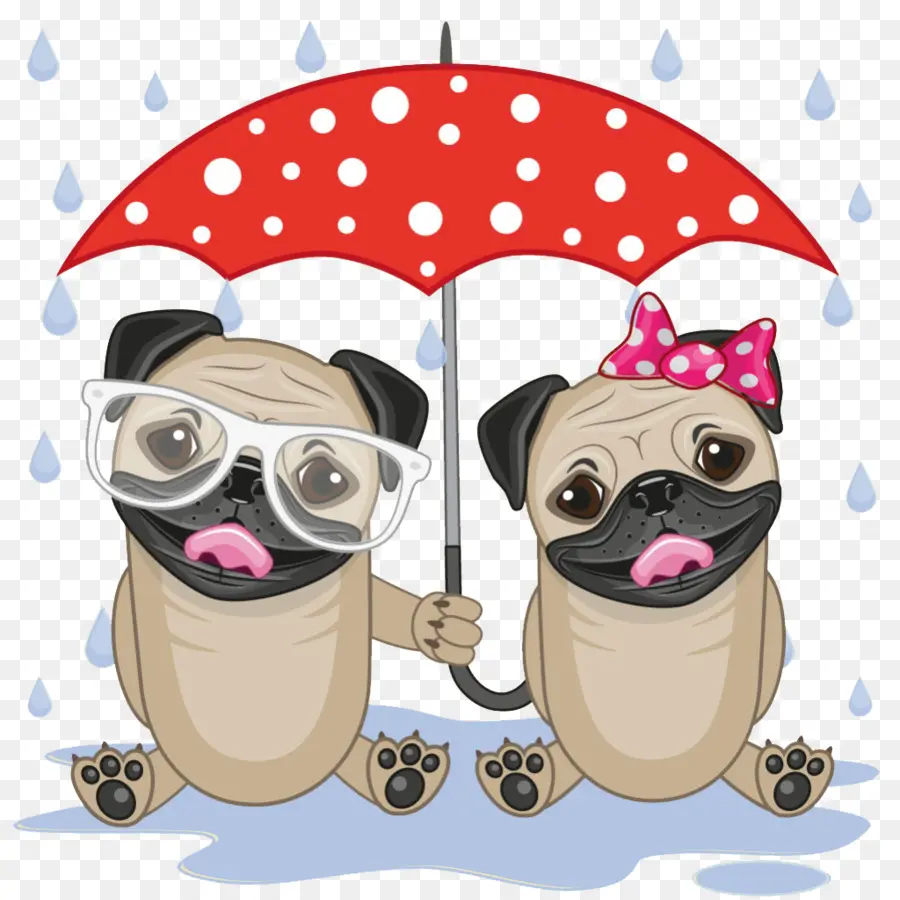 Pugs Com Guarda Chuva，Cães PNG