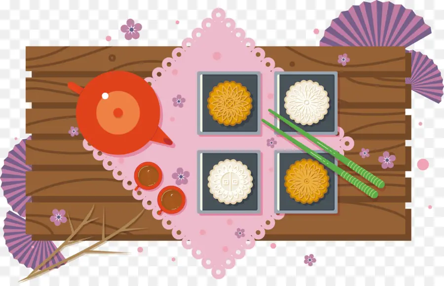 Jogo De Chá Com Mooncakes，Bule De Chá PNG