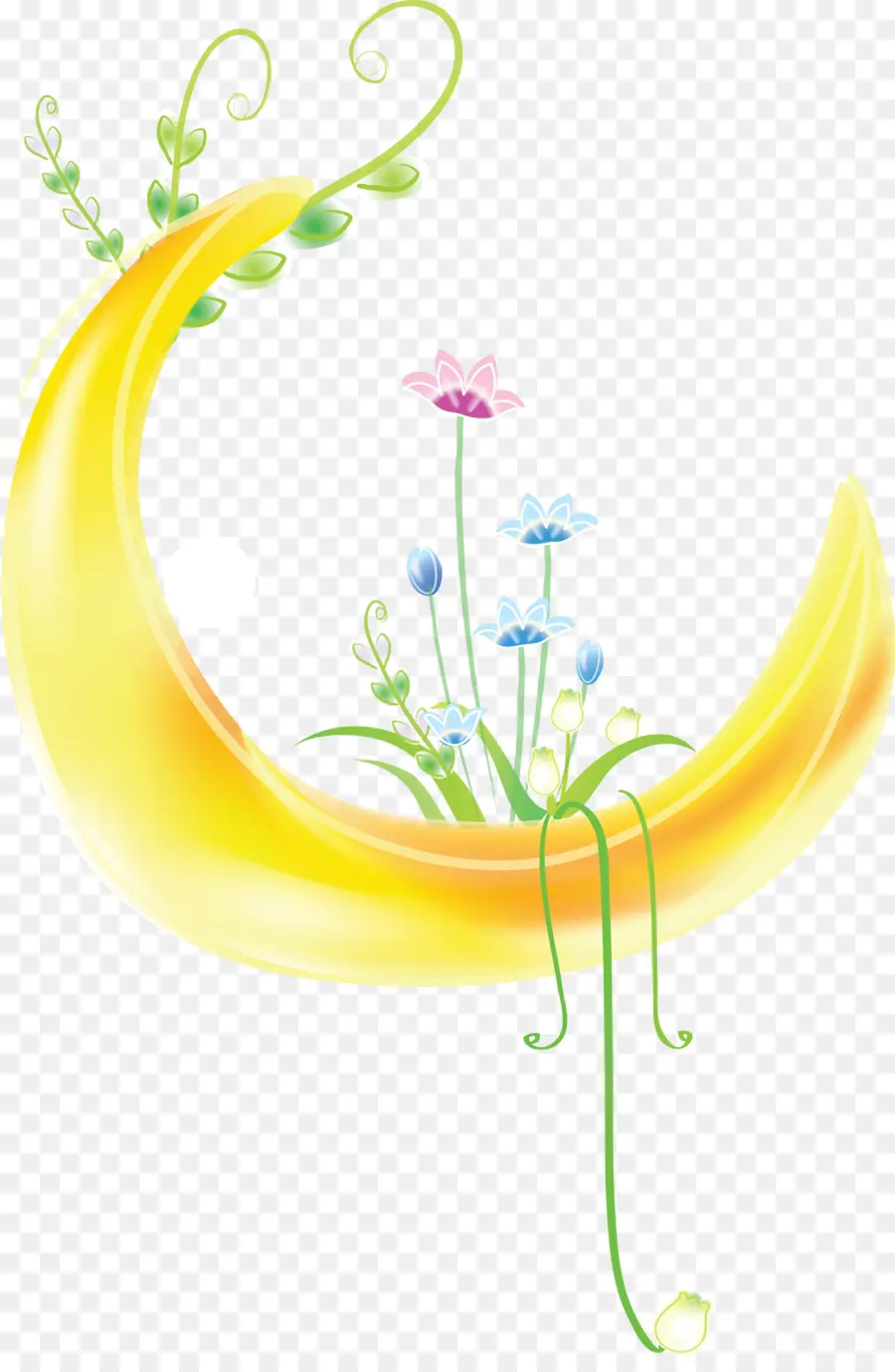 Lua Crescente Floral，Lua PNG