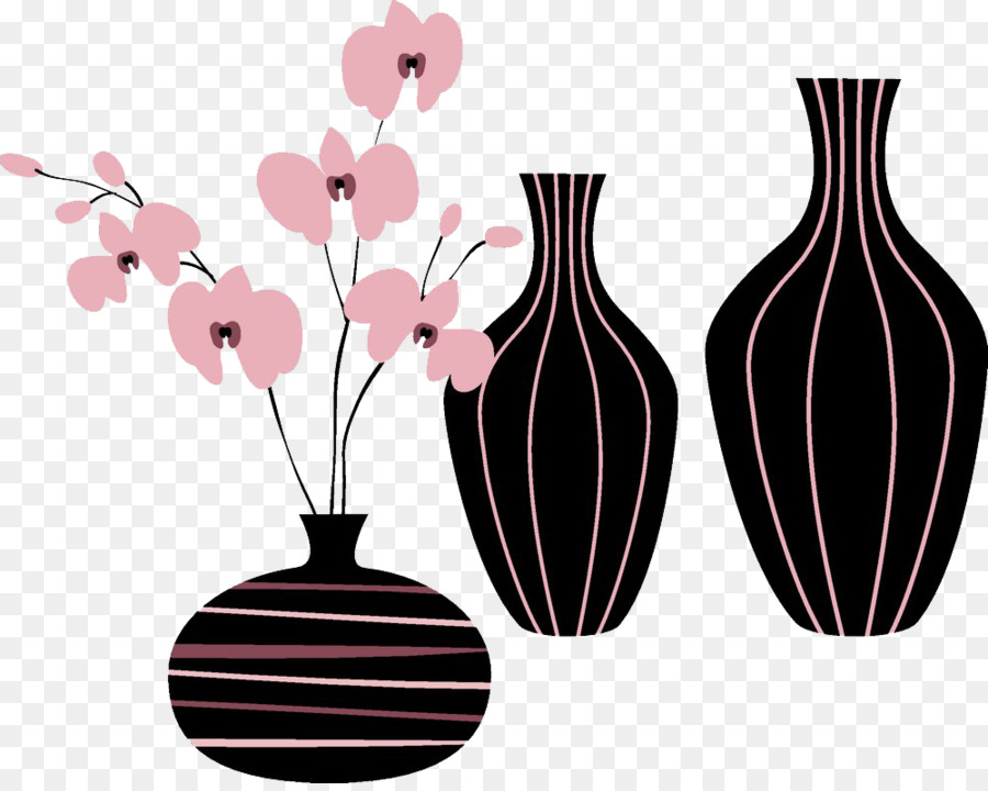 Vasos Pretos Com Flores，Flores PNG