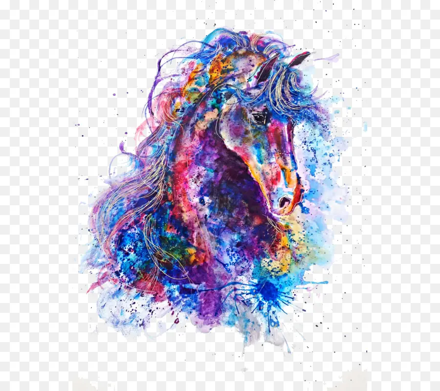 Cavalo Azul，Aquarela PNG