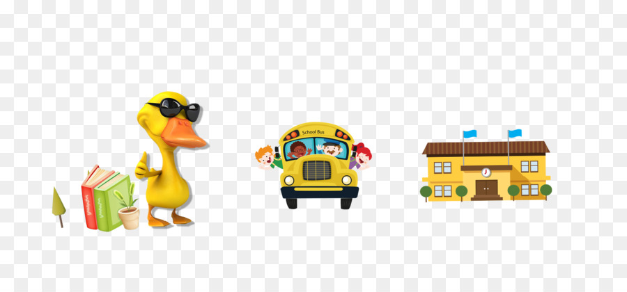 Pato Com ônibus Escolar E Prédio，Pato PNG