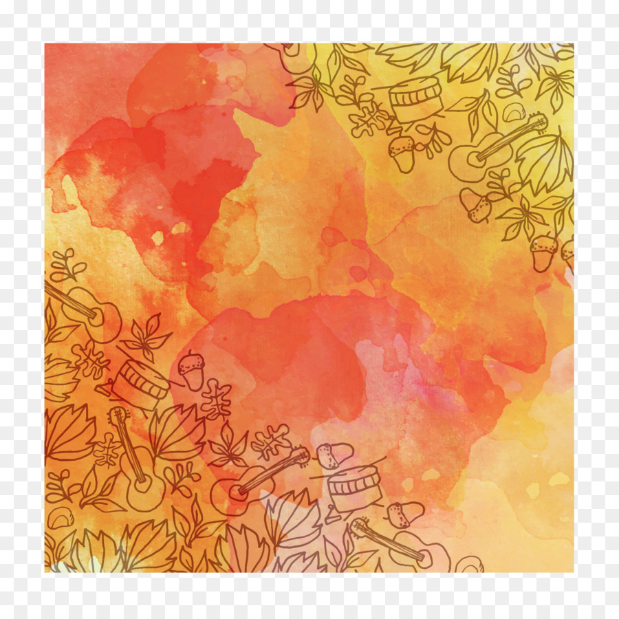 Fundo Aquarela Laranja，Floral PNG