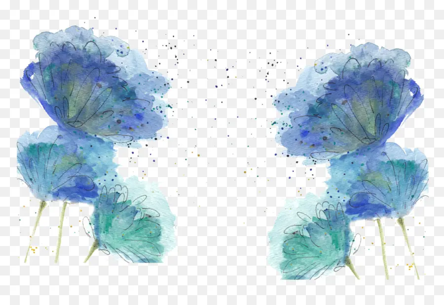 Flores Azuis，Aquarela PNG