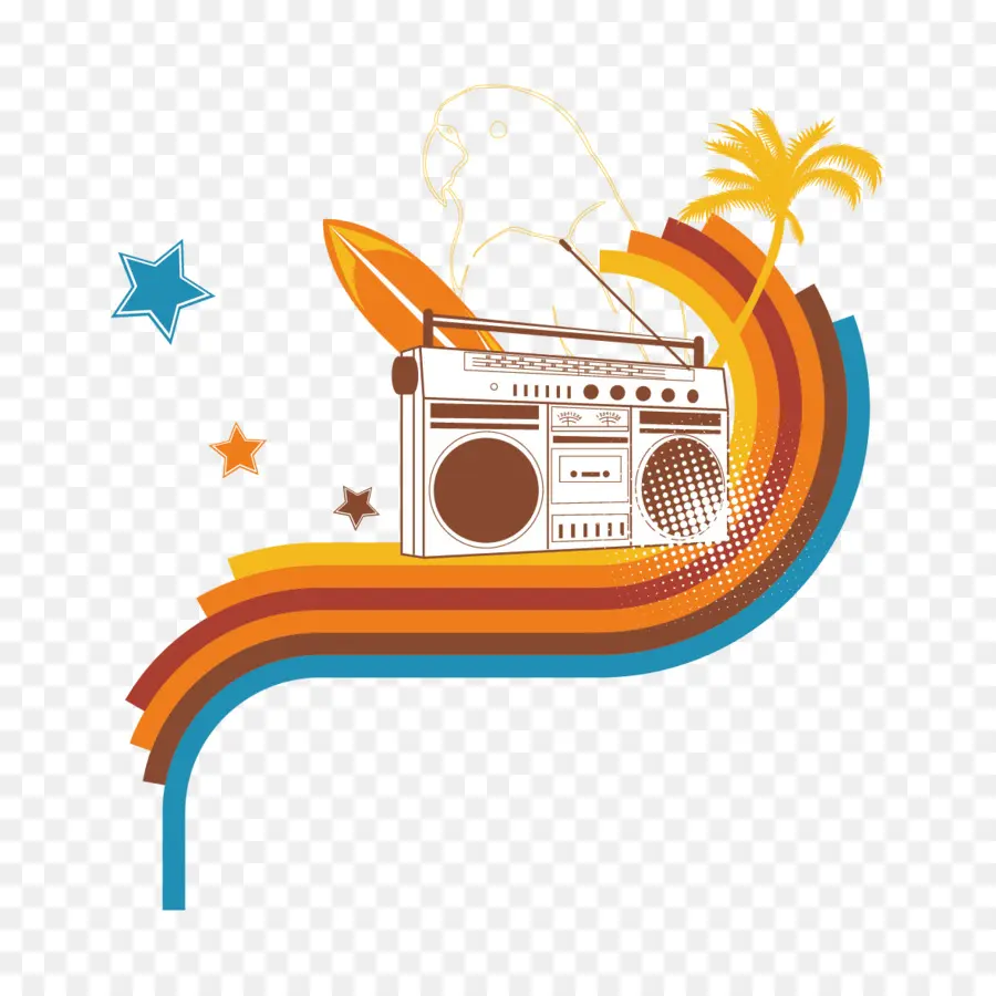 Boombox Retrô Com Prancha De Surf，Prancha De Surf PNG