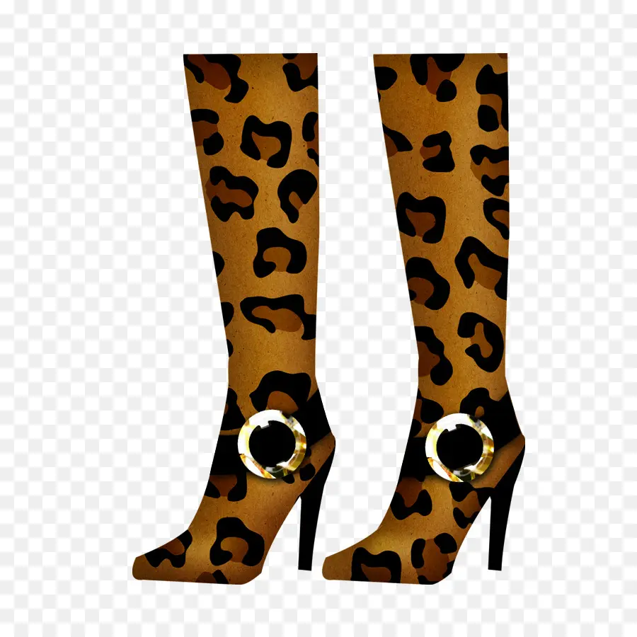 Botas Com Estampa De Leopardo，Calçados PNG