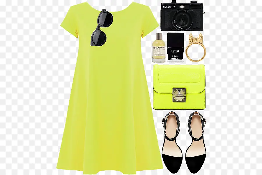 Vestido Amarelo，óculos De Sol PNG