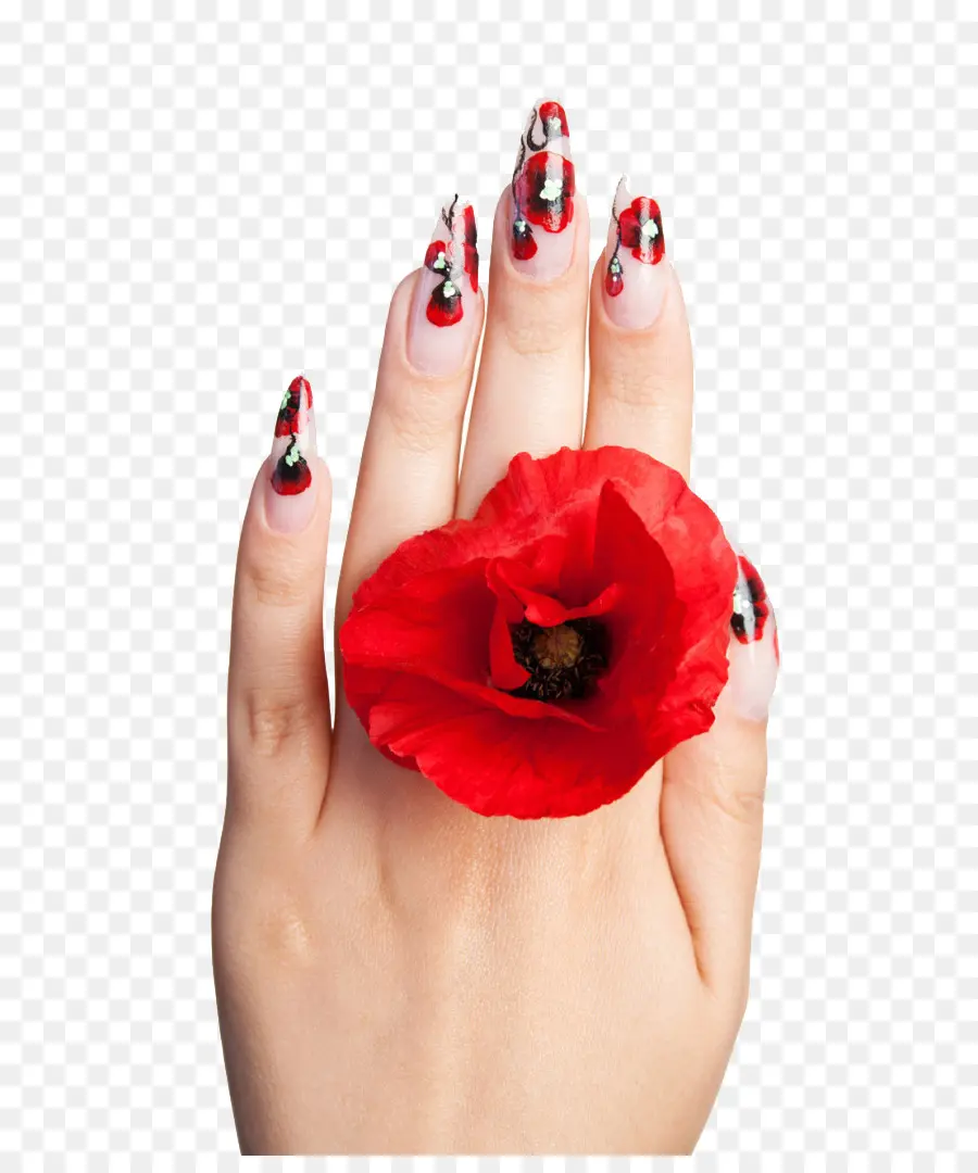 Mão Com Flor，Unhas PNG