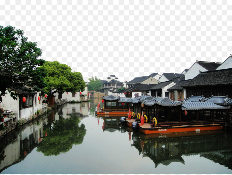 Canal De Água Com Casas Tradicionais，Casas PNG