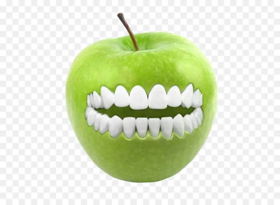 Maçã Com Dentes，Verde PNG