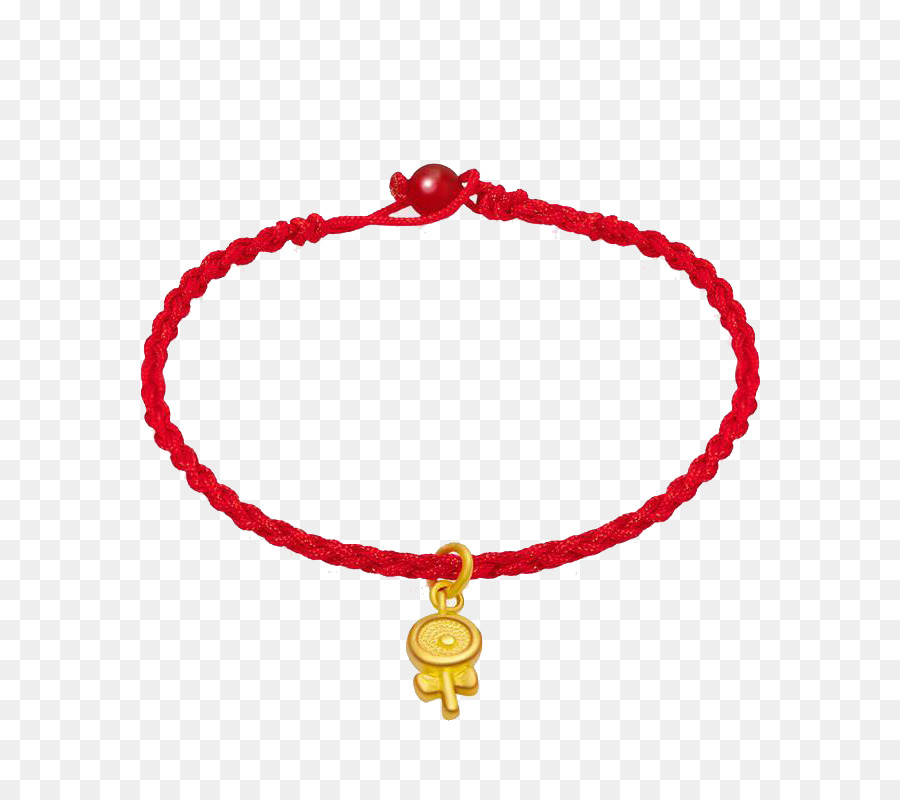 Pulseira De Cordão Vermelho，Contas De Ouro PNG