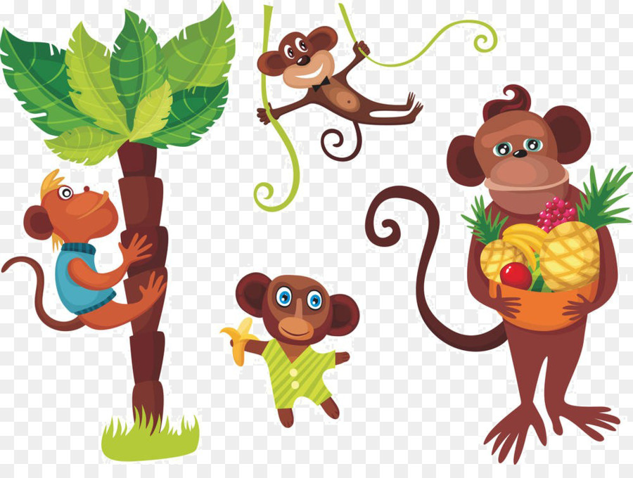 Macacos Com Frutas，Árvore PNG