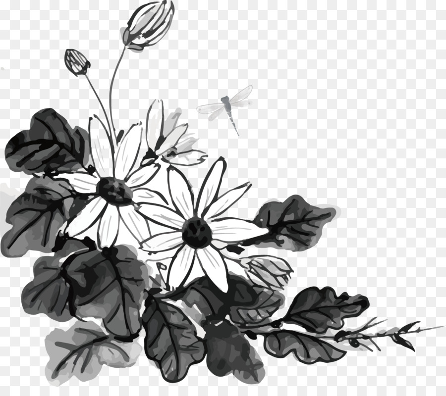 Flores Preto E Branco，Folhas PNG