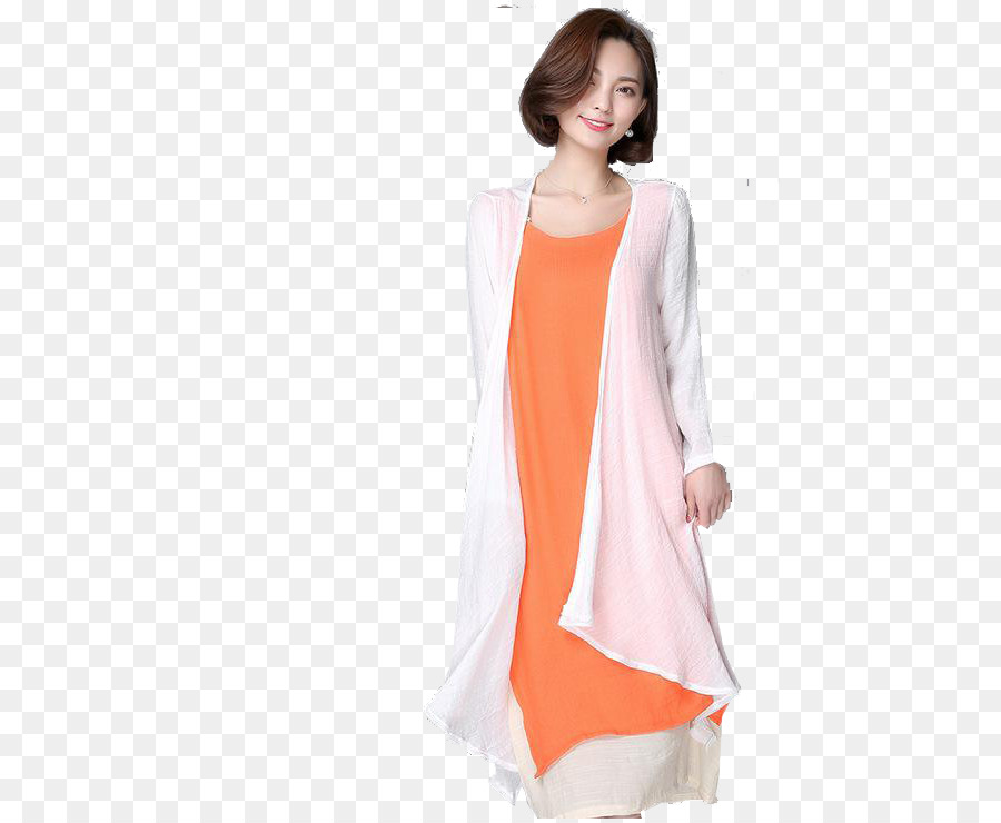 Vestido Laranja Com Cardigan Branco，Laranja PNG