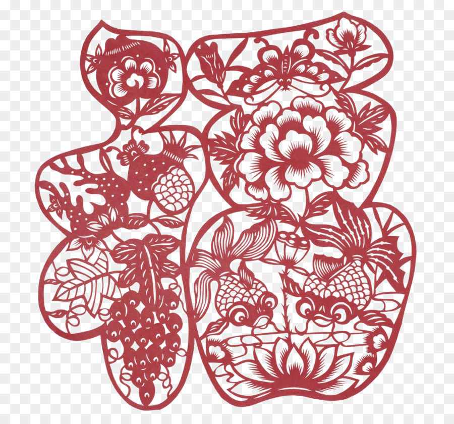 Desenho Floral Vermelho，Arte Chinesa PNG