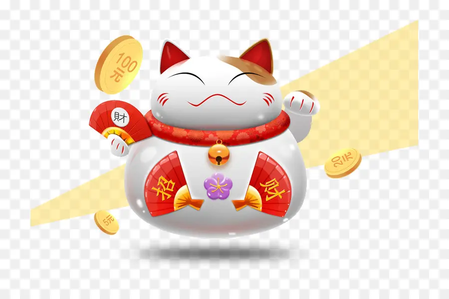 Maneki Neko Branco Com Moedas，Gato Sortudo PNG