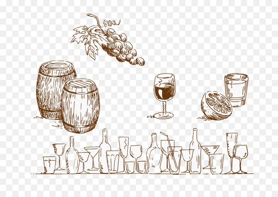 Garrafas E Copos De Vinho，Uvas PNG