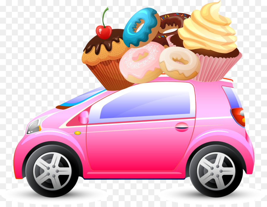 Carro Rosa Com Sobremesas，Bolinhos PNG