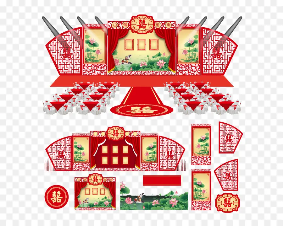 Palco De Casamento Chinês，Vermelho PNG