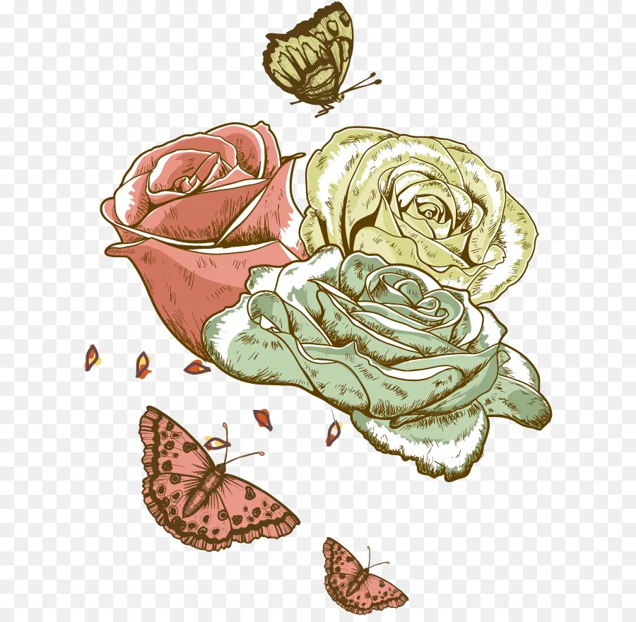 Rosas E Borboletas Vintage，Flores PNG