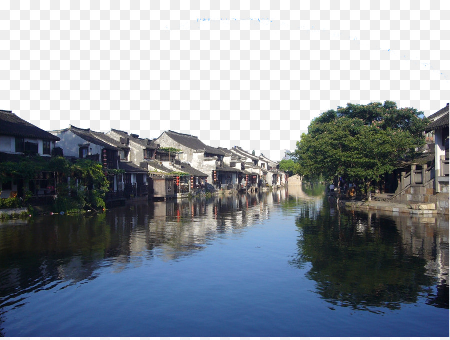 Canal De Água Com Casas Tradicionais，Casas PNG