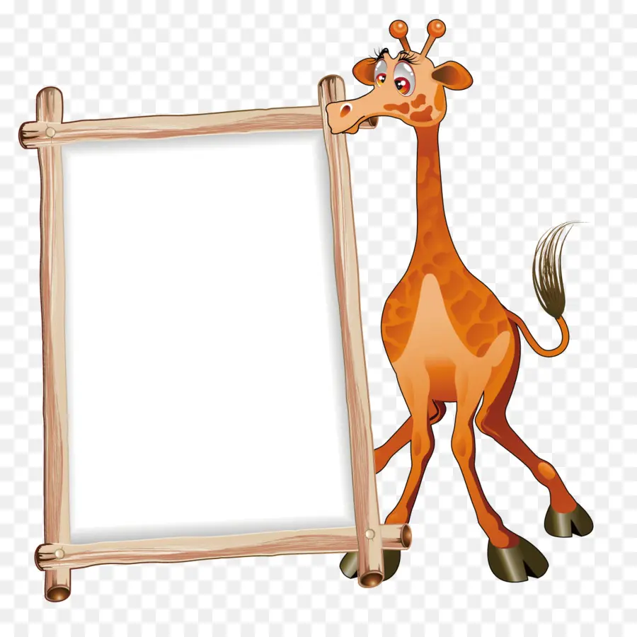 Girafa Com Moldura，Desenho Animado PNG