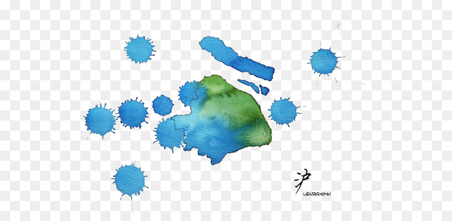 Mapa Em Aquarela，Azul PNG