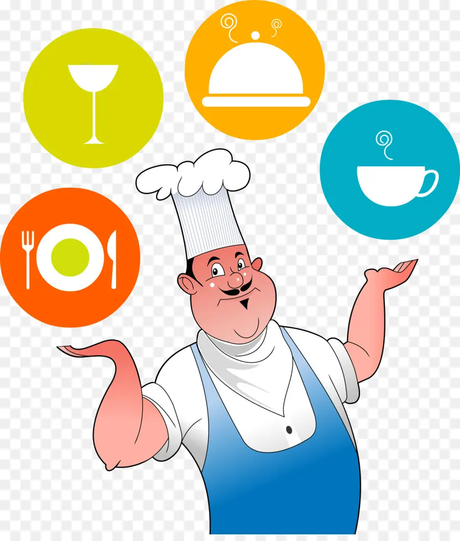 Chef De Desenho Animado Com ícones De Comida，Cozinheiro PNG